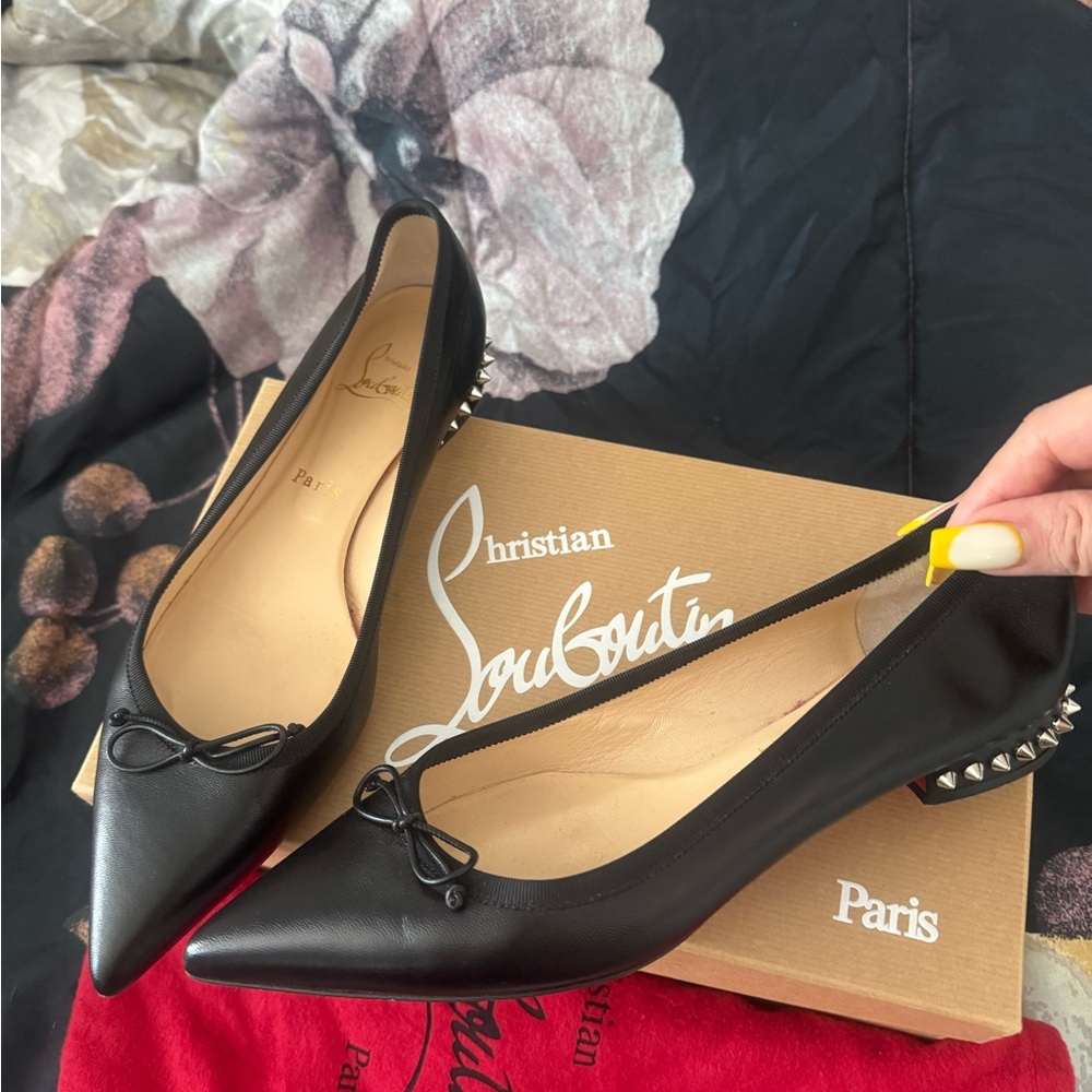 Christian Louboutin Black Flats with Studded Heels